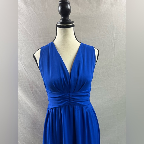 Boho V-Neck Pleated Waist Dress Blue - Picture 7 of 9